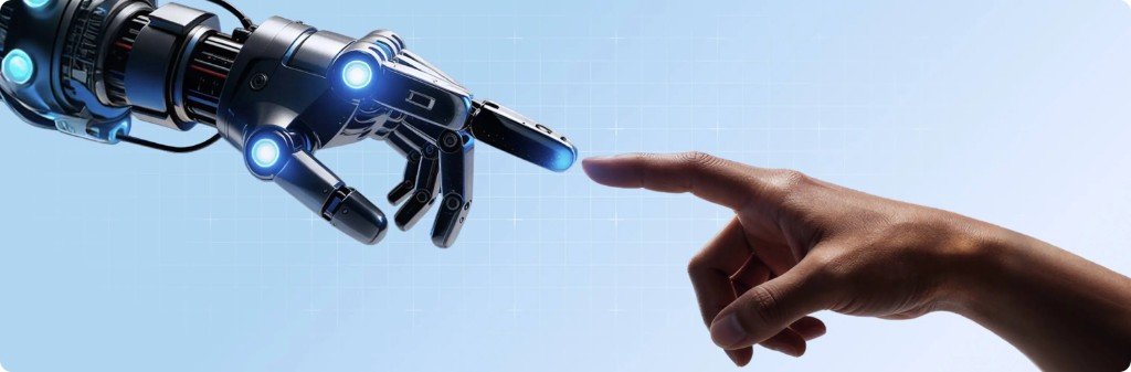 Людина та робот взаємодіють у цифровому середовищі